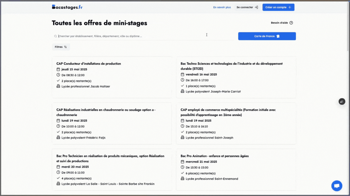 Recherche de mini-stage sur Bacastages