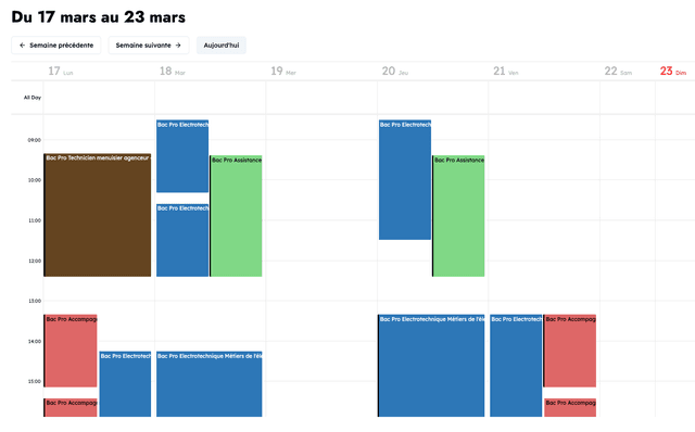 Vue calendrier